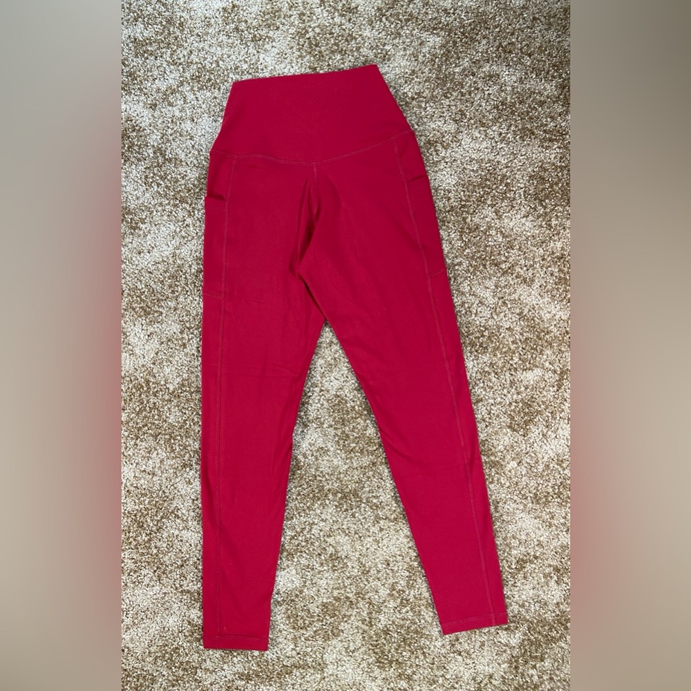 Colorfulkoala Red Sculpting Leggings Small High Rise Pocket Gym Yoga Athleisure